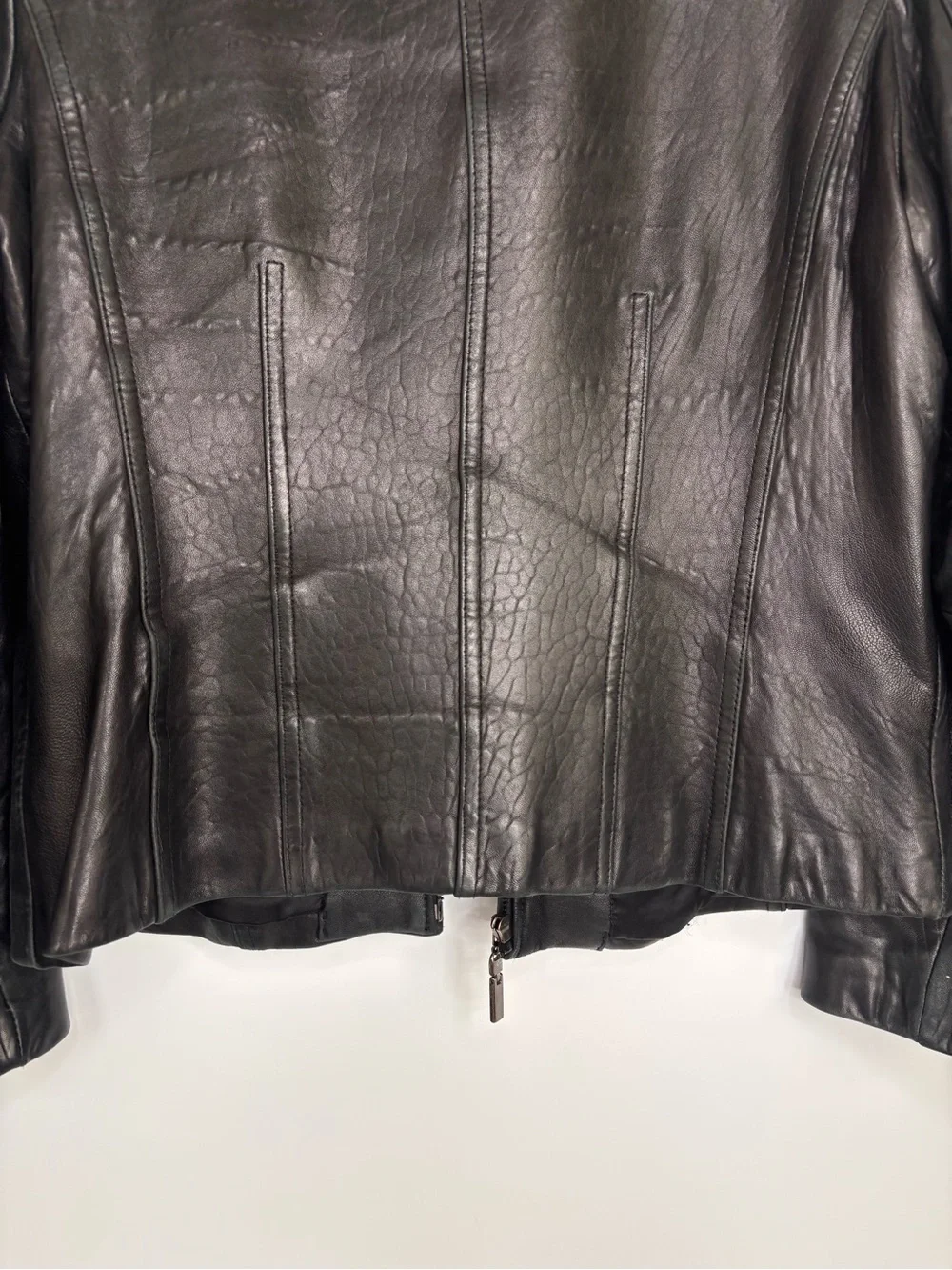 Avanti Black Leather Classic Minimalist 90’s Zip-Front Jacket